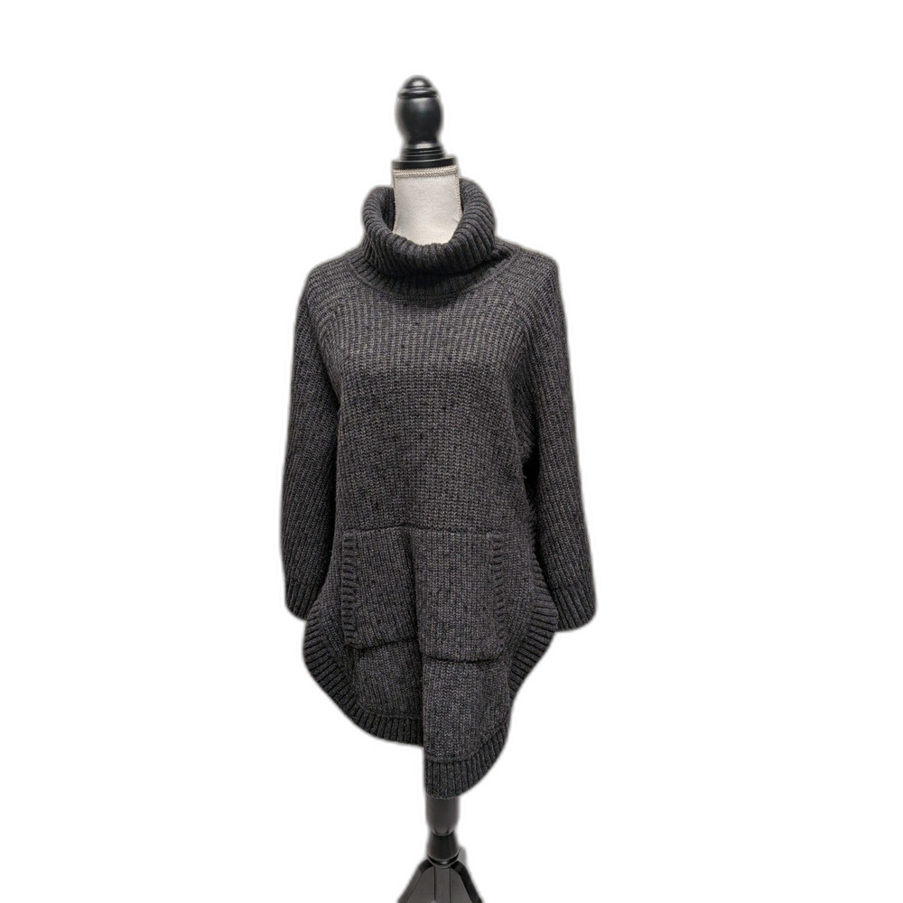 UGG Gray Wool Blend Ribbed Poncho Slouchy Turtleneck Sweater Women's Medium
